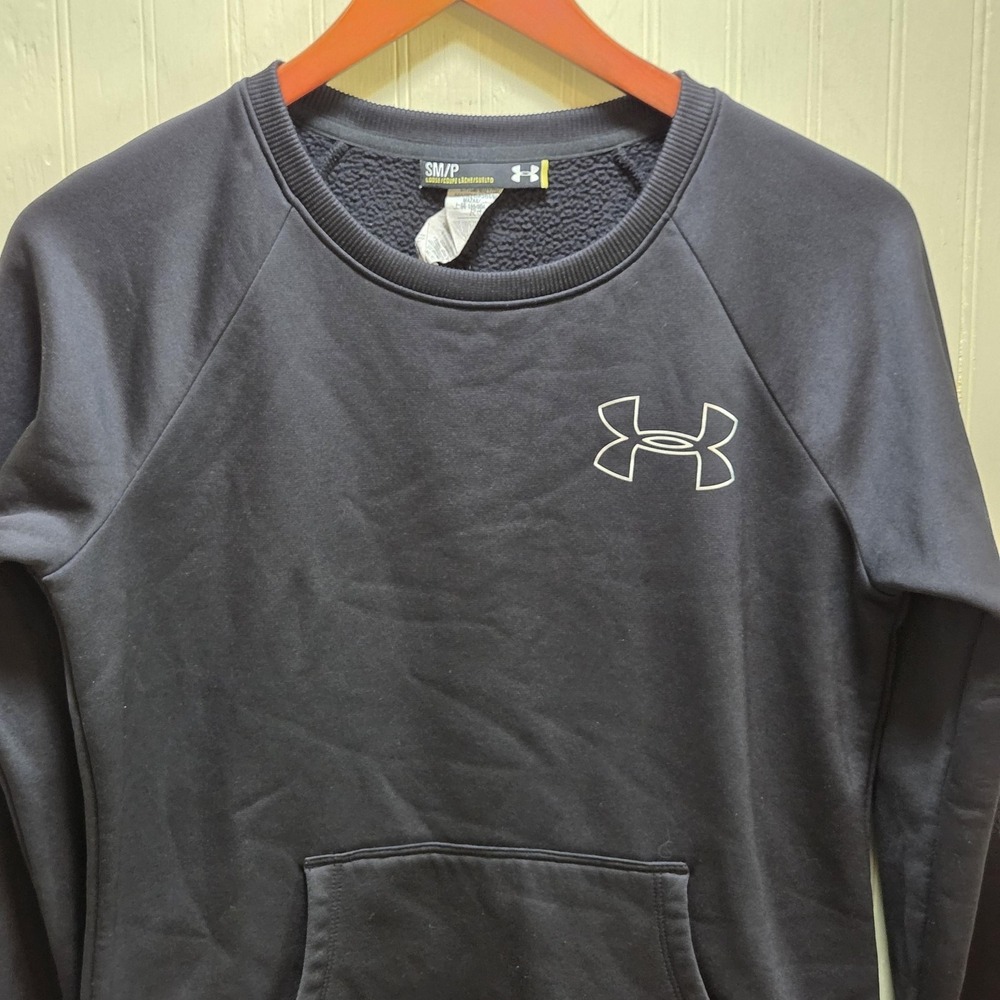 Under Armour Sweatshirt Teens Small‎ Black ColdGear Fleece Crew Neck Logo Pocket